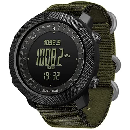 Чоловічий водостійкий тактичний годинник North Edge Apache Green 5BAR з компасом