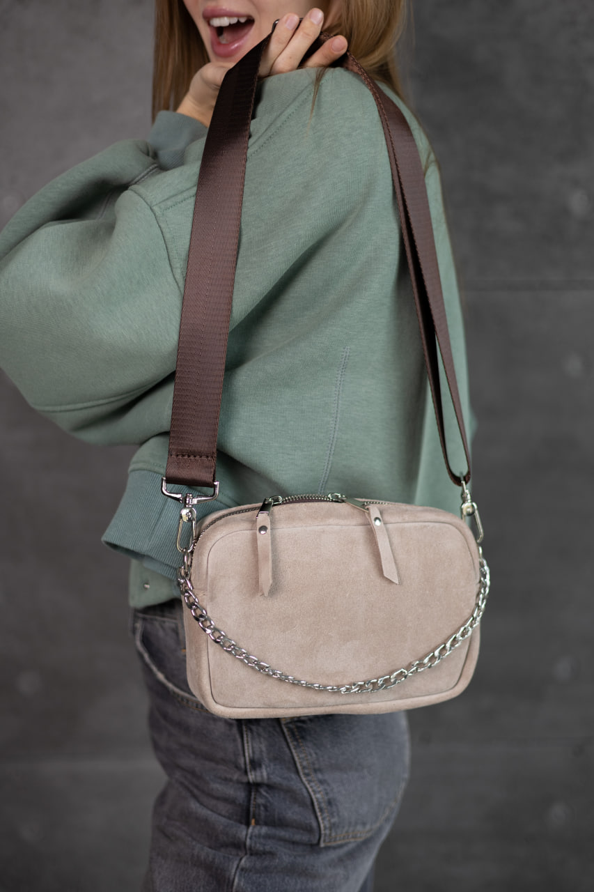 Жіноча сумка крос-боді з натуральної замші SKILL бежева SKILL