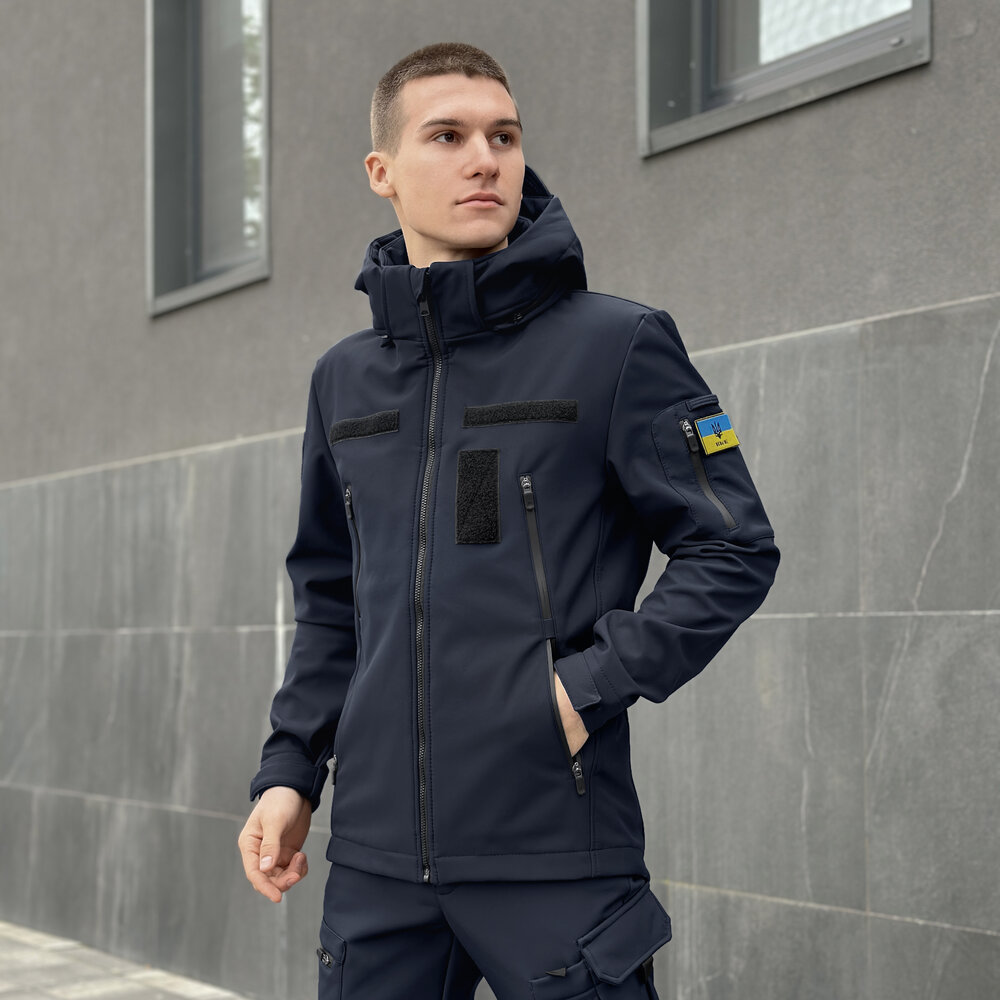 Темно-синя чоловіча демісезонна куртка Pobedov Motive із липучками