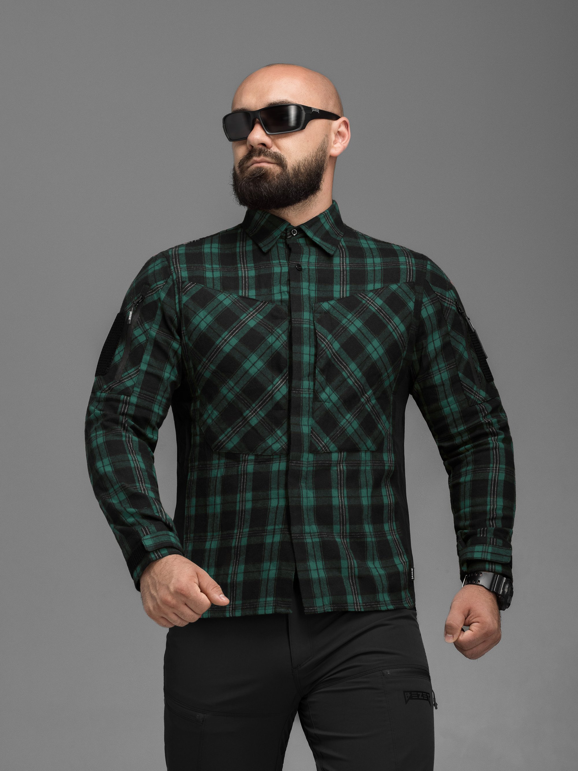 Сорочка фланелева BEZET Defender чорний/зелений - Фото 3
