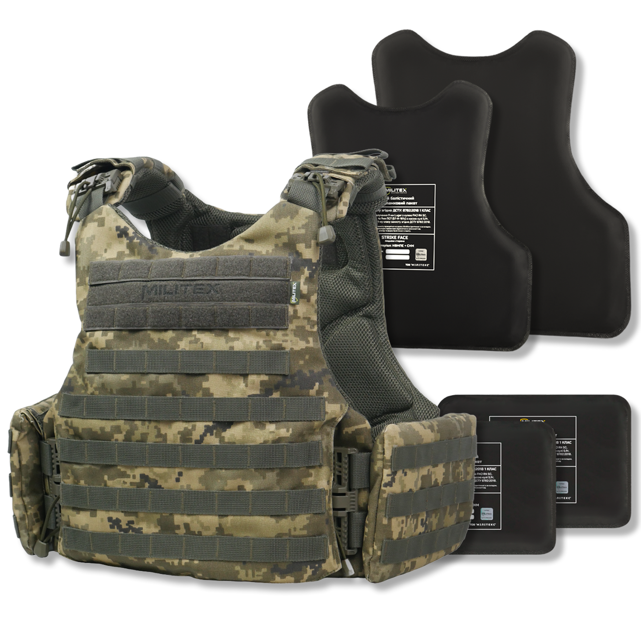 Бронежилет Militex Modular X-1 з балістичним пакетом 1 клас захисту (Збільшена площа захисту) Pixel mm-14 KIBORG