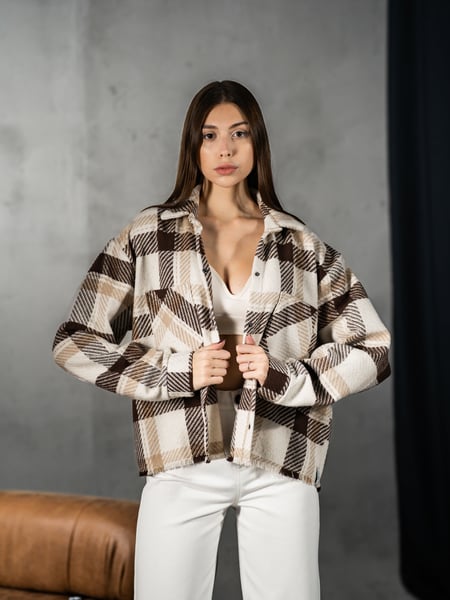 Рубашка в клетку женская теплая Teamv Oversize Коричневая TEAMV