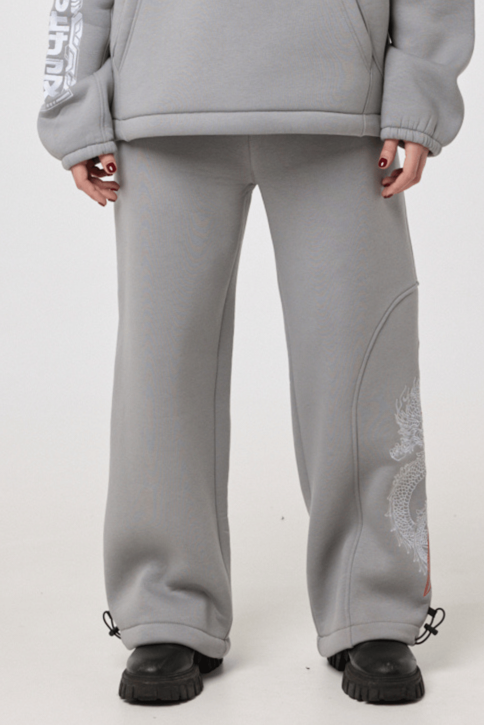 Жіночі широкі спортивні штани з вишивкою "Рюу", сірий TURWEAR