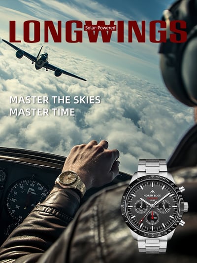 Чоловічий водостійкий тактичний годинник North Edge Long Wings з сонячною батареєю - Фото 19
