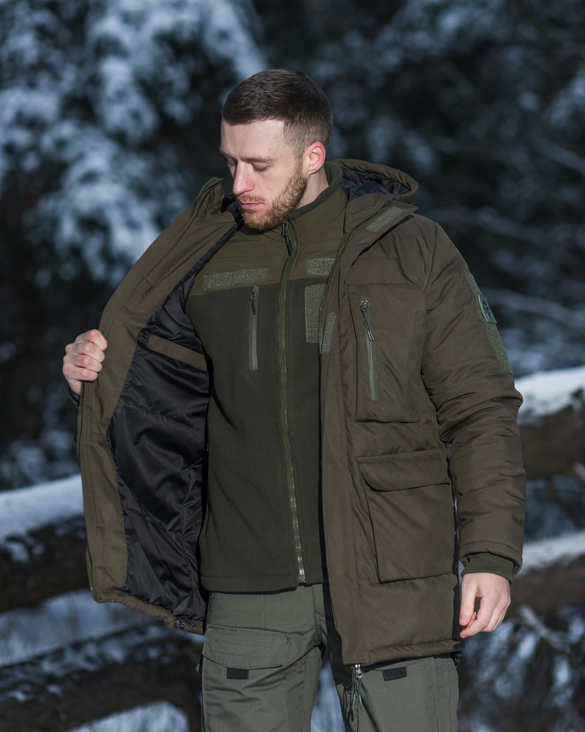 Комплект тактичний (Куртка парка зимова BEZET Ісландія хакі-Кофта флісова BEZET хакі-Штани карго теплі BEZET Alpha хакі) - Фото 8