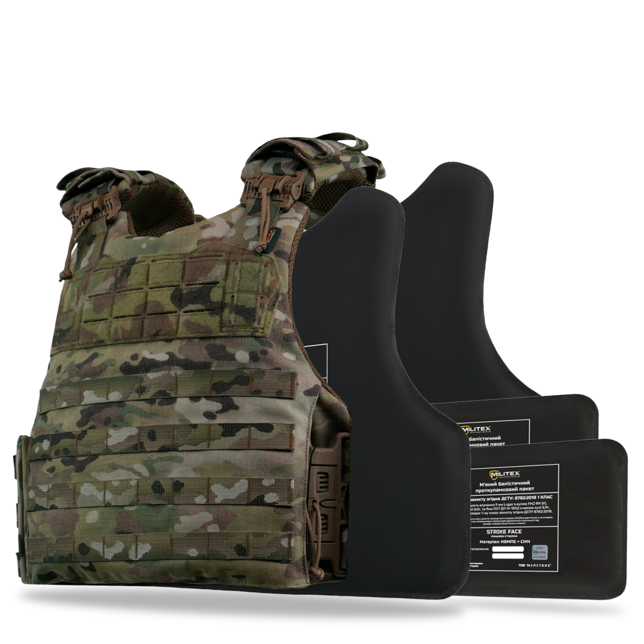 Бронежилет (M) Militex Modular X-1 (увеличенная площадь защиты) с баллистическими пакетами, Multicam, 1 класс KIBORG