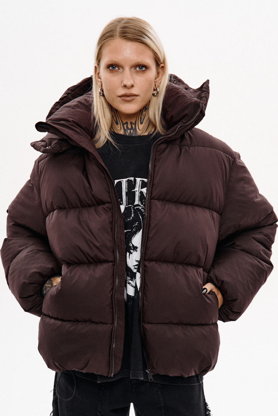 Зимовий водо-вітрозахисний пуховик оверсайз крою "Хлоя", шоколад TURWEAR