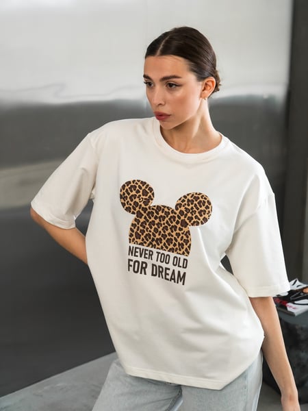 Жіноча футболка оверсайз з бавовни Mickey Біла TEAMV