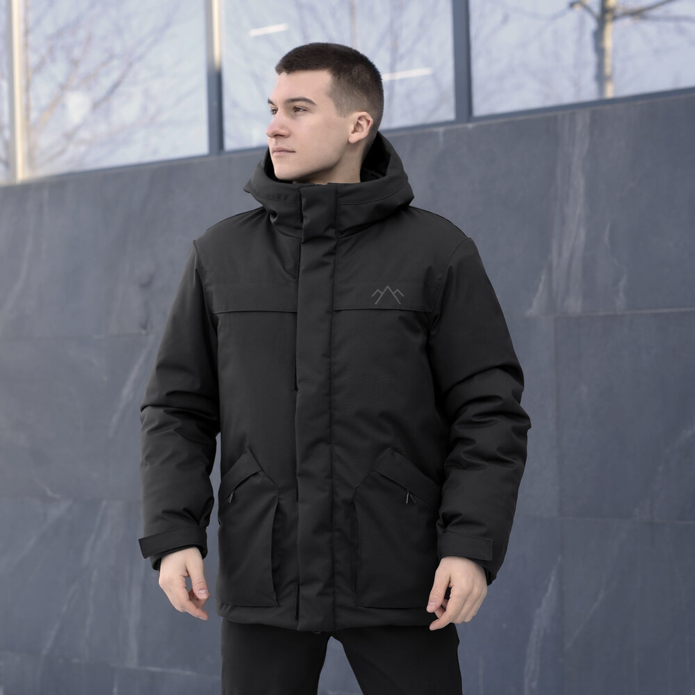 Чорна чоловіча парка зимова з капюшоном Pobedov Navy