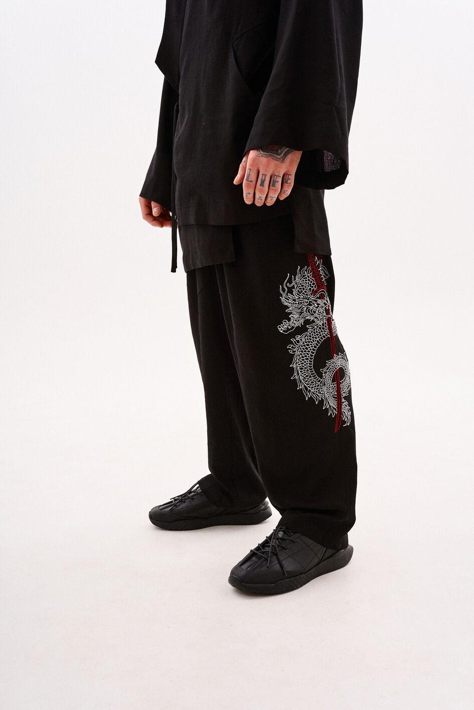 Льняні широкі брюки з вишивкою Муракамі TURWEAR