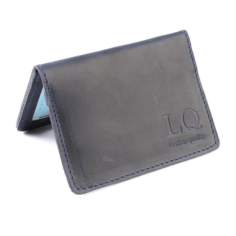 Обкладинка з натуральної шкіри на автодокументи, права, id паспорт з відділами для карток, LQ (Синій) HardKIT