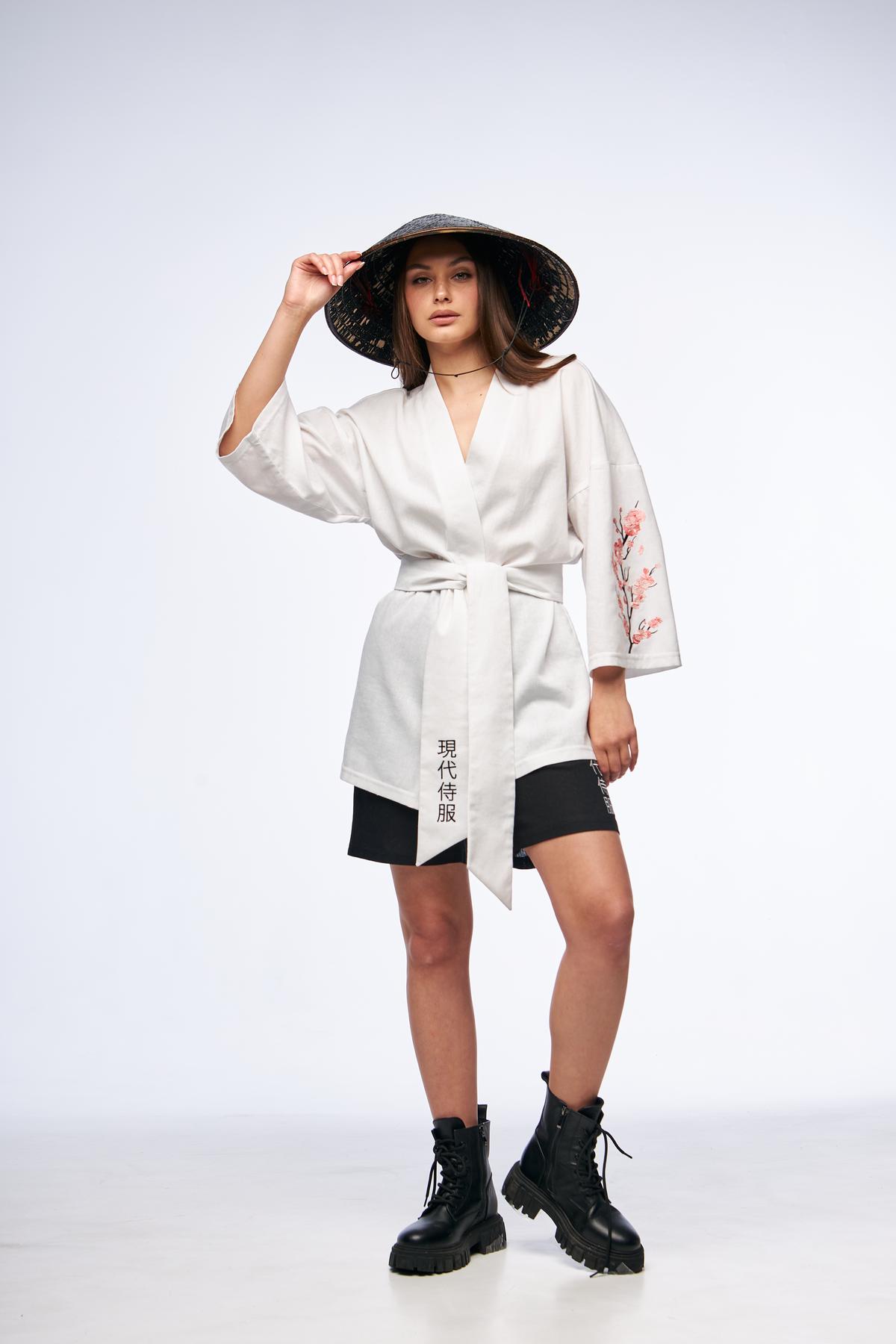 Кімоно з льону SW-2423, білий TURWEAR