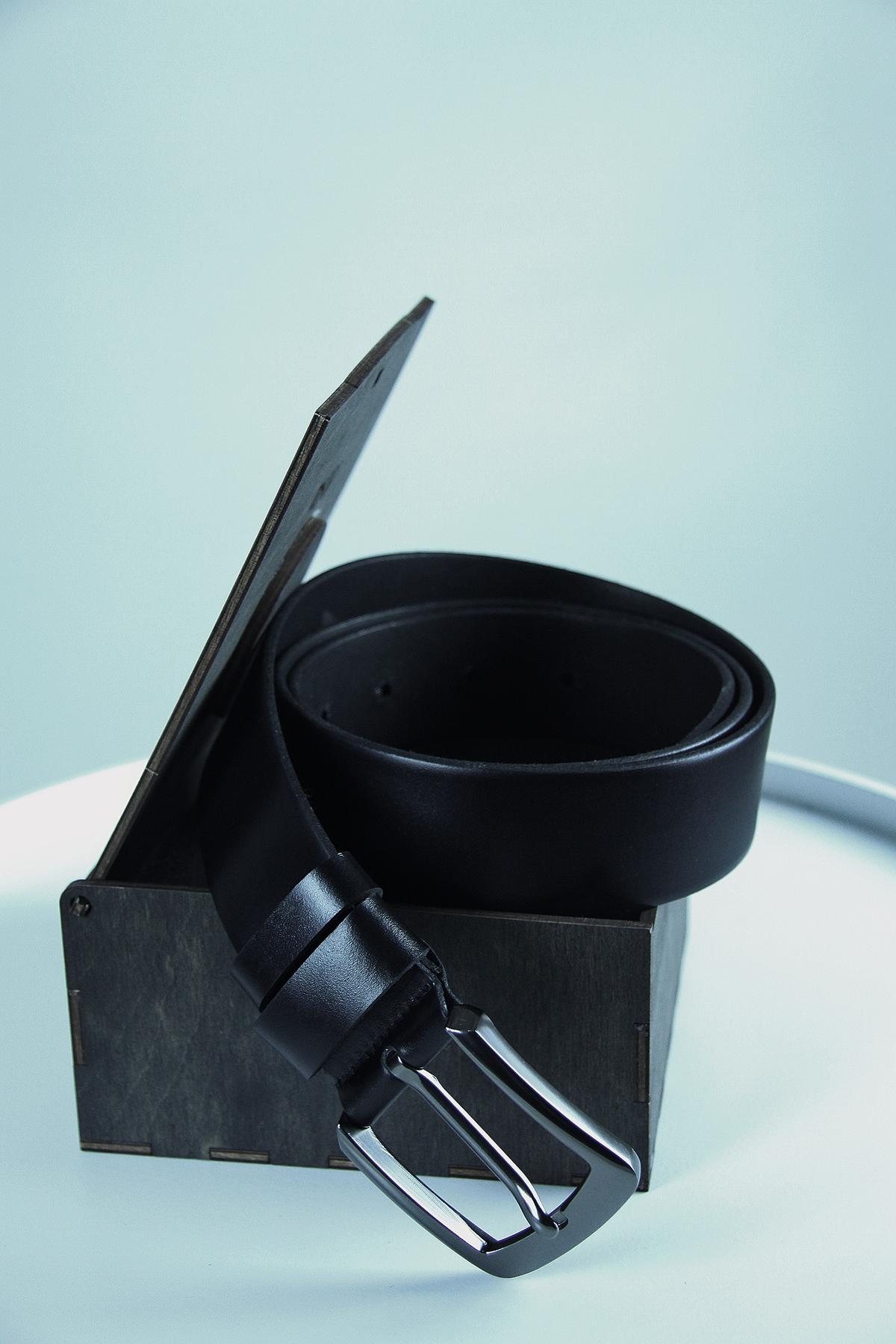 Ремень мужской из натуральной кожи (черный) SKILL