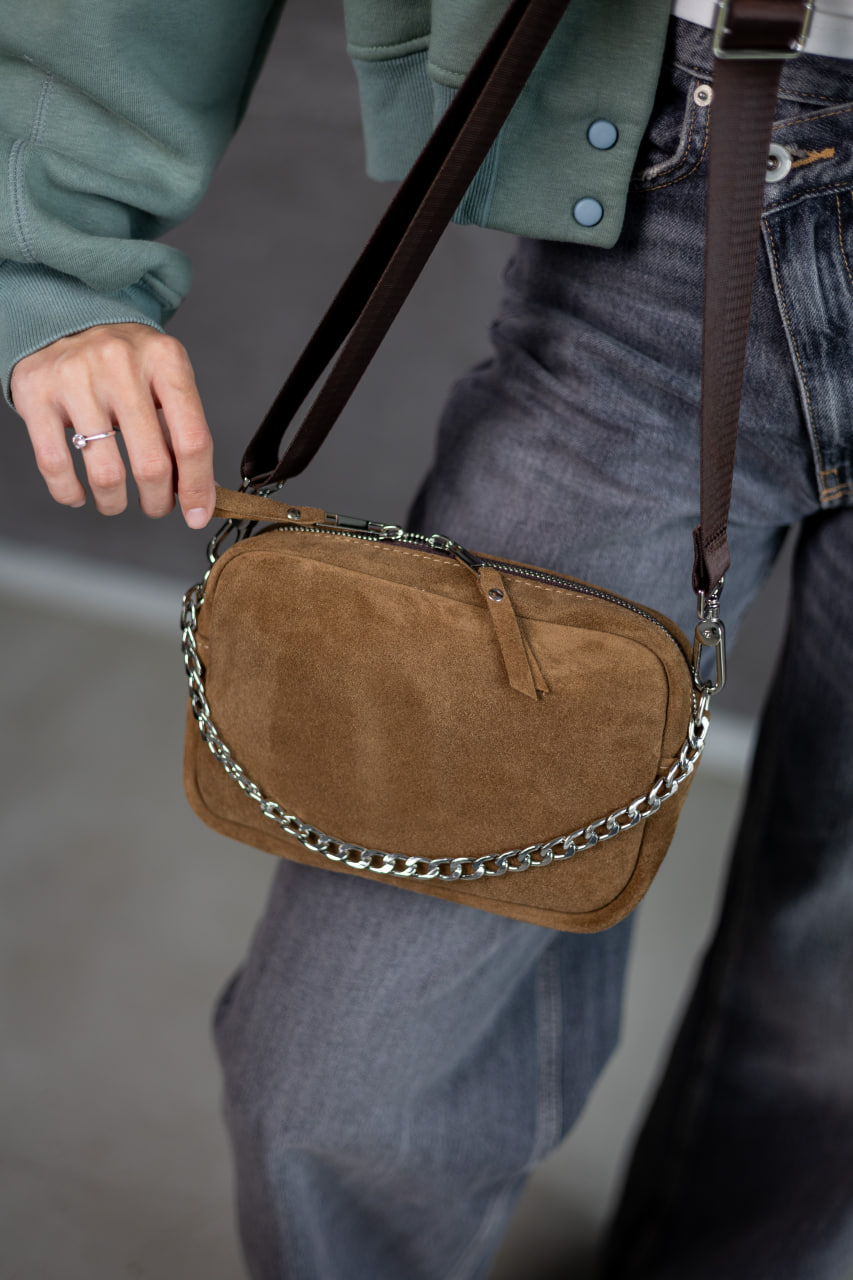 Женская сумка кросс-боди из натуральной замши SKILL капучино