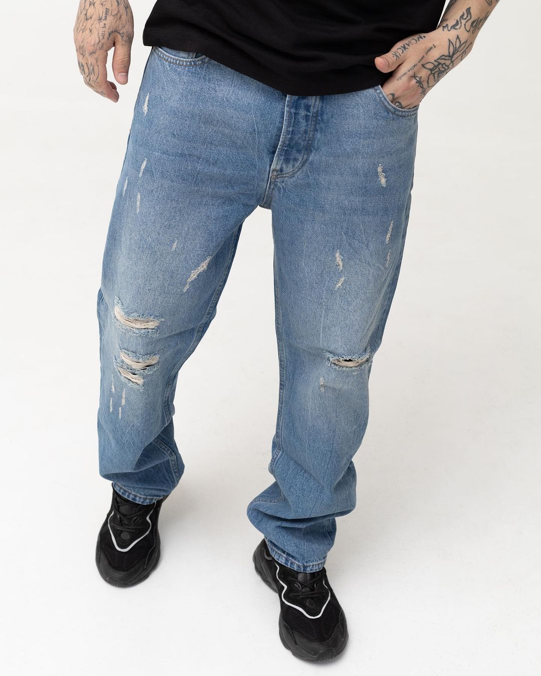 Мужские синие джинсы BEZET базовые с перфорацией
