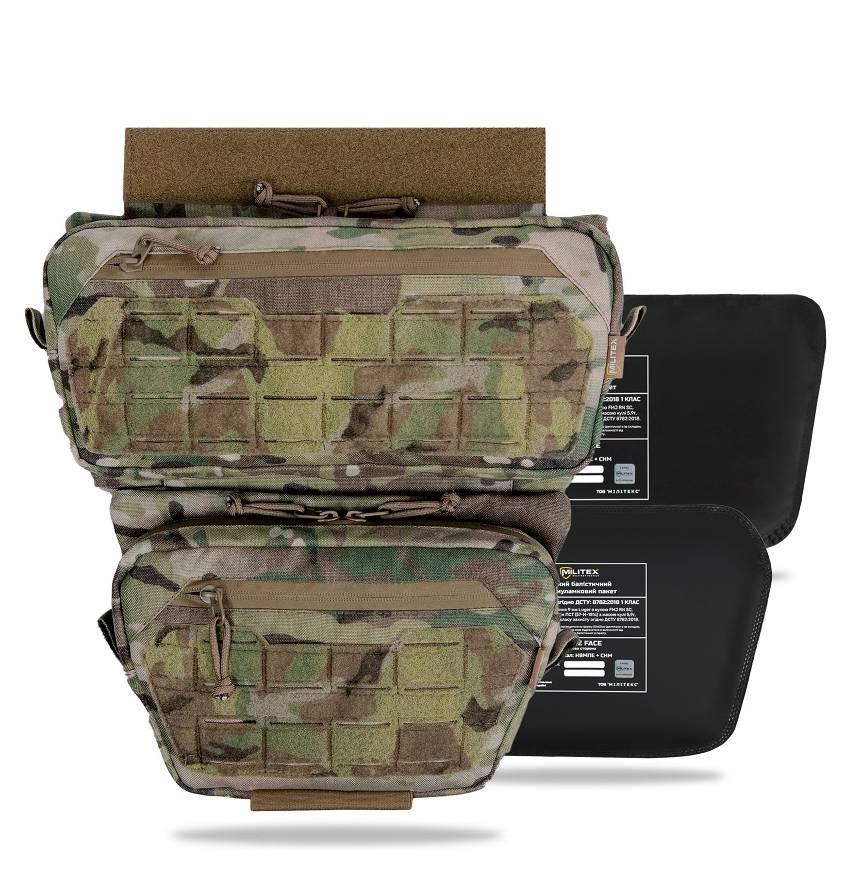 Комплект захисту живота та паху Militex з балістичними пакетами 1 класу(мультикам, розмір L) KIBORG