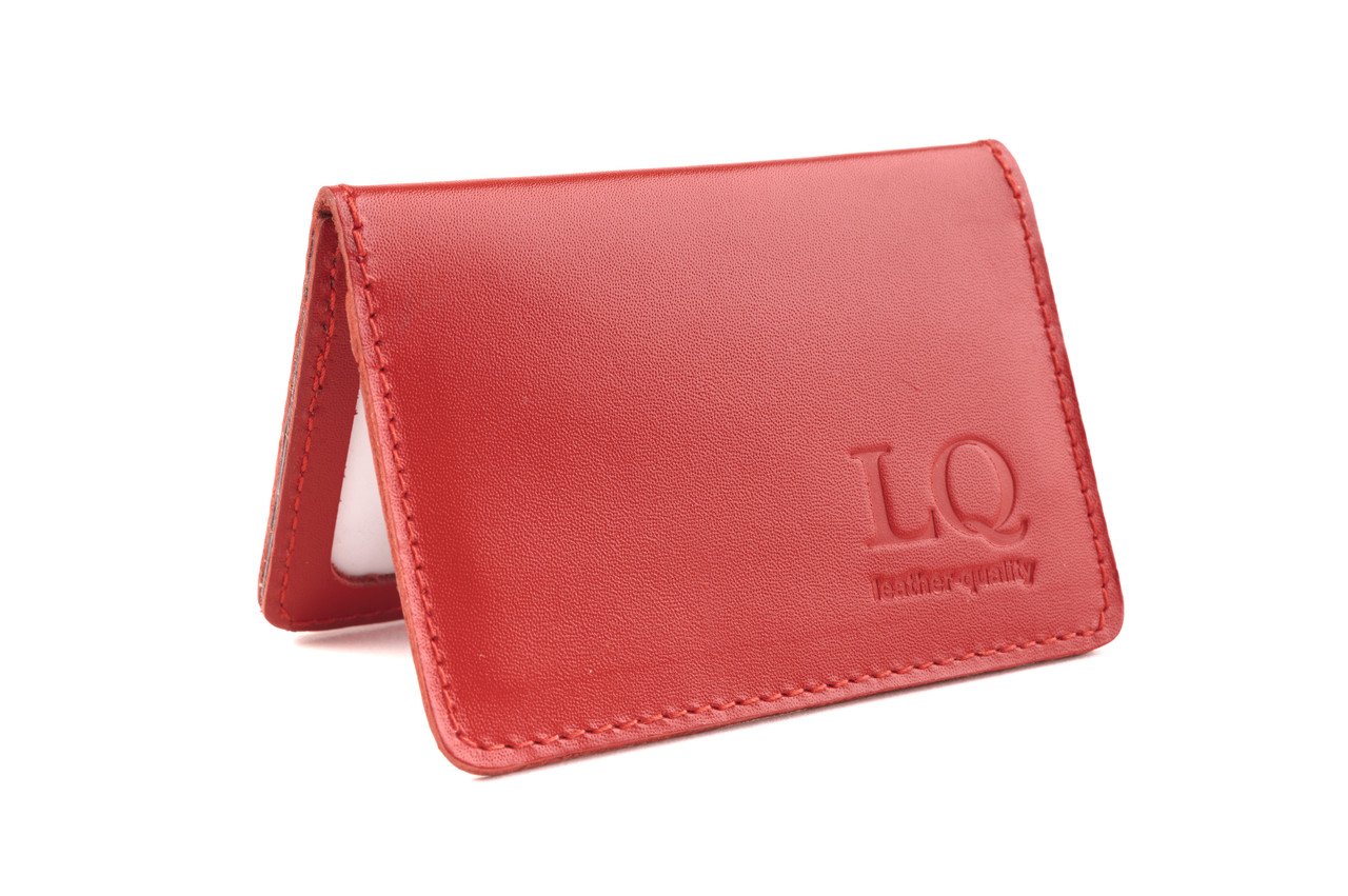 Обкладинка з натуральної шкіри на автодокументи, права, id паспорт з відділами для карток, LQ (Червоний) HardKIT