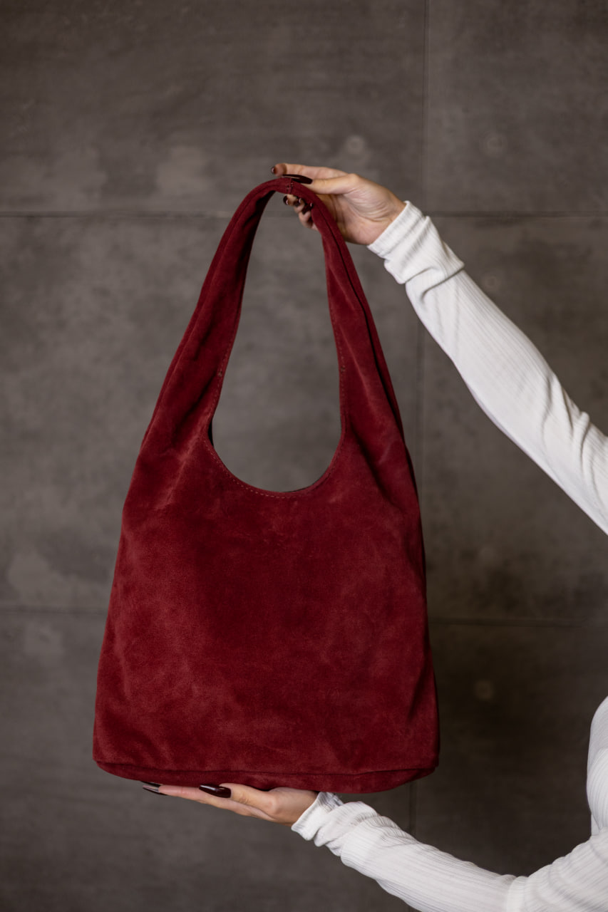 Жіноча сумка-шопер з натуральної замші бургунді SKILL