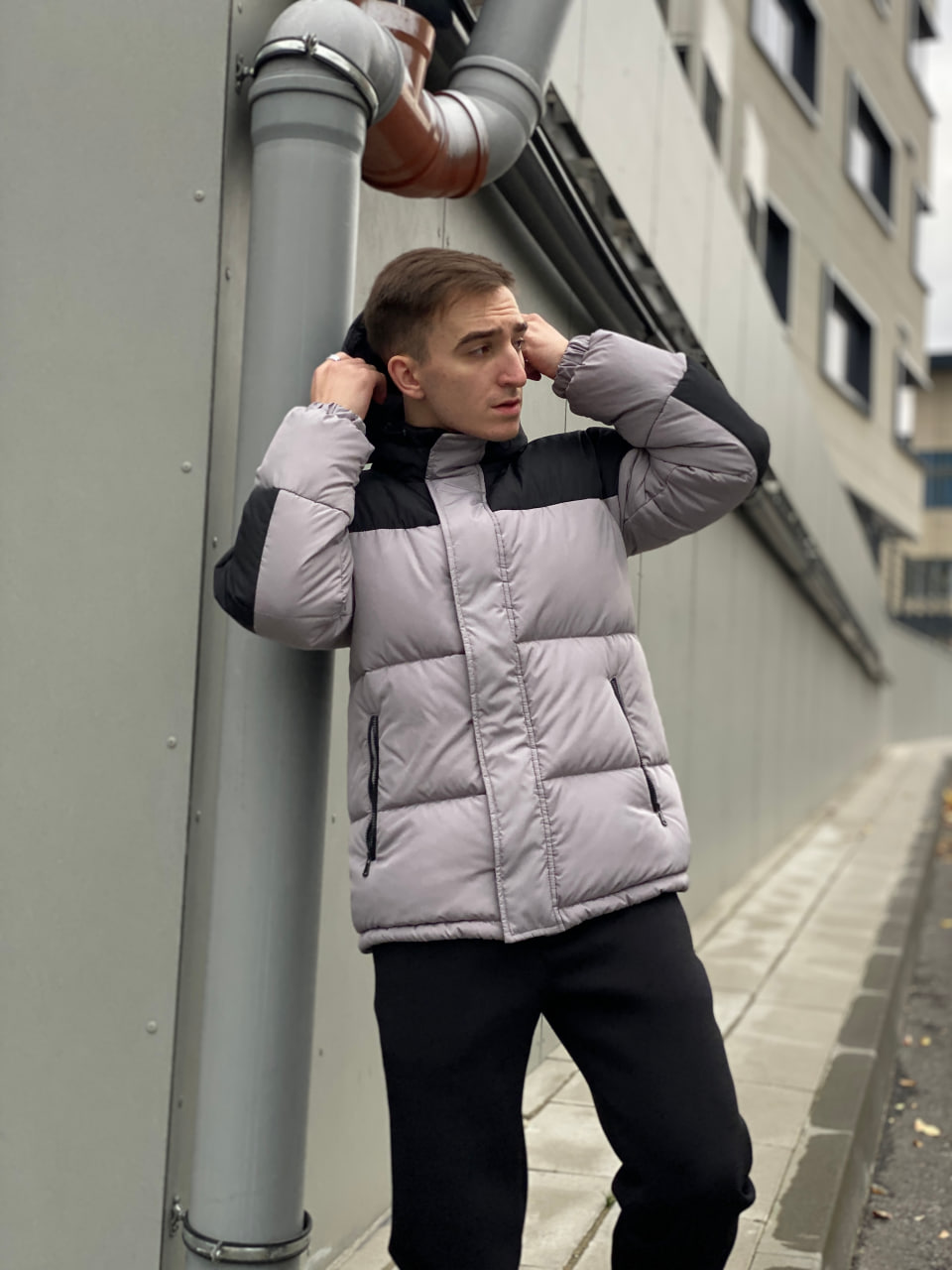 Мужская зимняя куртка пуховая Reload Reale серый/ Зимний короткий пуховик стильный теплый