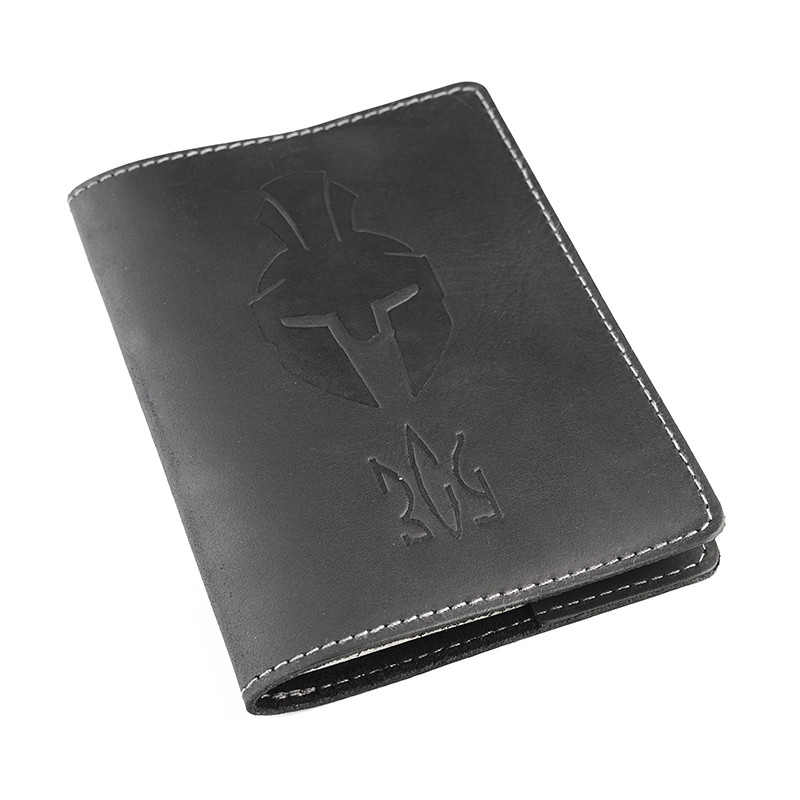 Шкіряна обкладинка на військовий квиток та паспорт герб, матова шкіра Crazy horse Чорний HardKIT