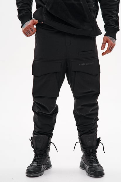 Карго штани з нейлону на мікрофлісі "Одін", чорний TURWEAR