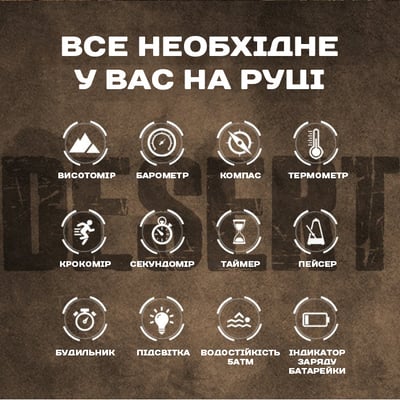 Чоловічий водостійкий тактичний годинник North Edge Desert 5BAR з компасом - Фото 6