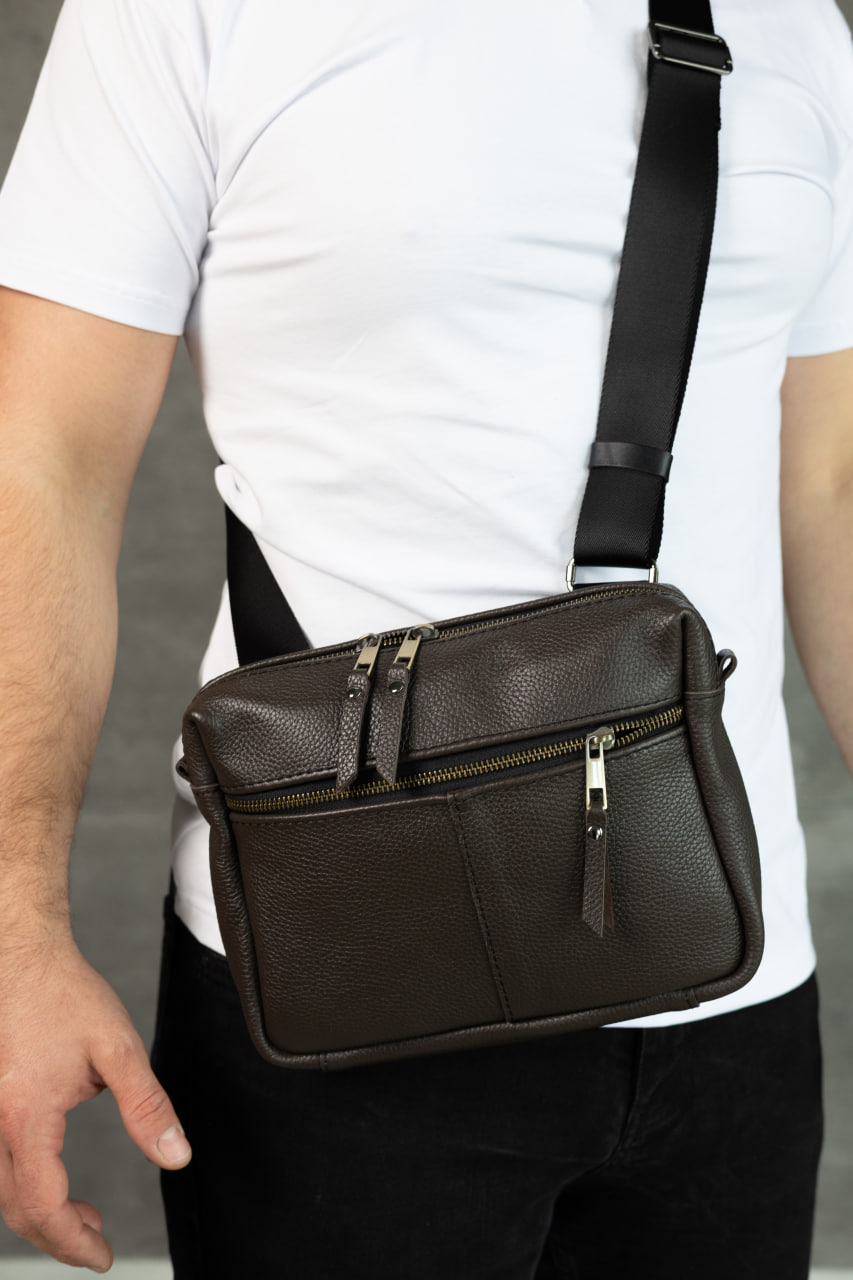 Сумка чоловіча через плече шкіряна коричнева SKILL