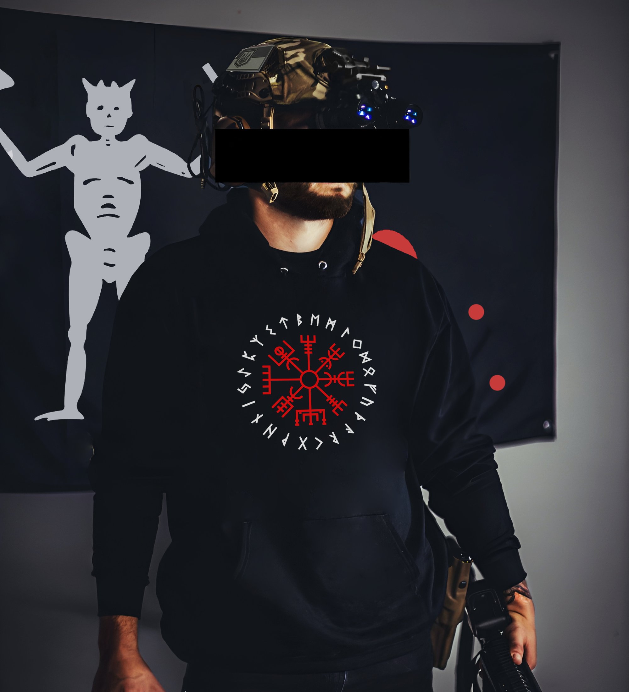 Худі без флісуз принтом AGYSHJALM 03 ЧОРНЕ