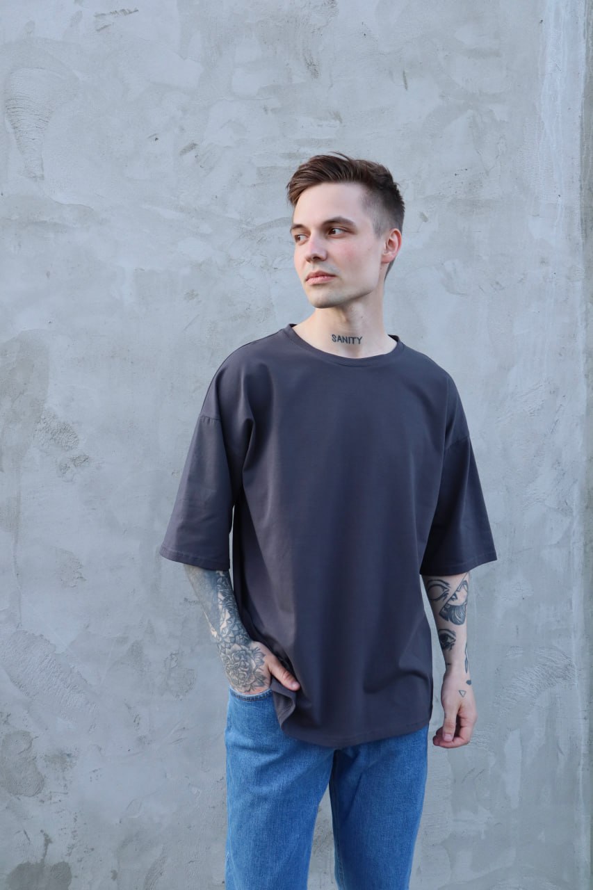 Мужская футболка однотонная оверсайз Reload Overprint графит