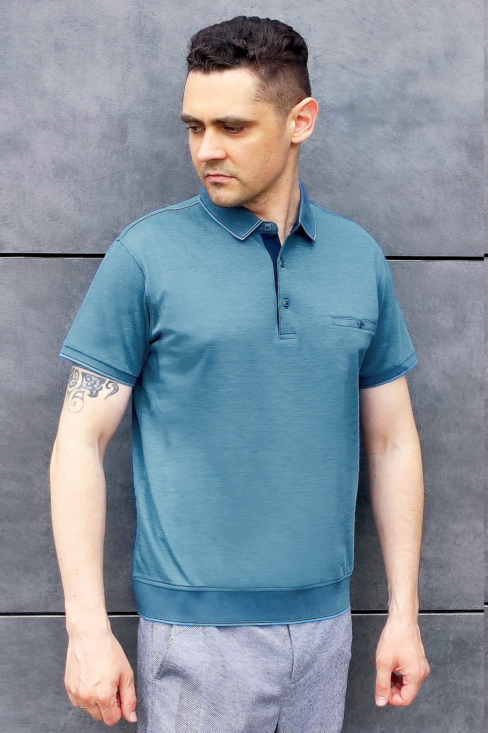 Мужское поло голубое Suns House