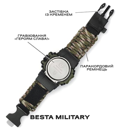 Чоловічий водостійкий тактичний годинник Besta Military з компасом - Фото 6