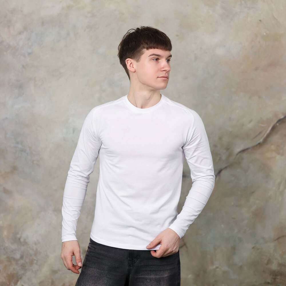 Белый мужской лонгсив Pobedov Dune. Белая мужская кофта весна/осень