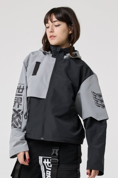 Вітрівка жіноча в стилі кіберпанк "Argent", сірий з чорним TURWEAR