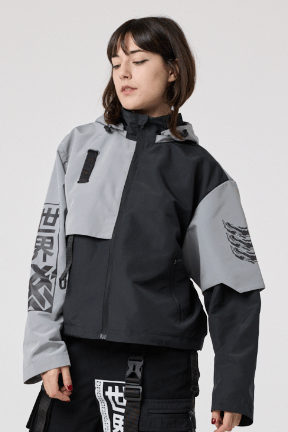 Вітрівка жіноча в стилі кіберпанк "Argent", сірий з чорним TURWEAR