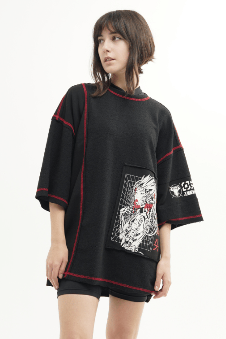 Жіноча футболка оверсайз крою з принтами "SM-2419" TURWEAR