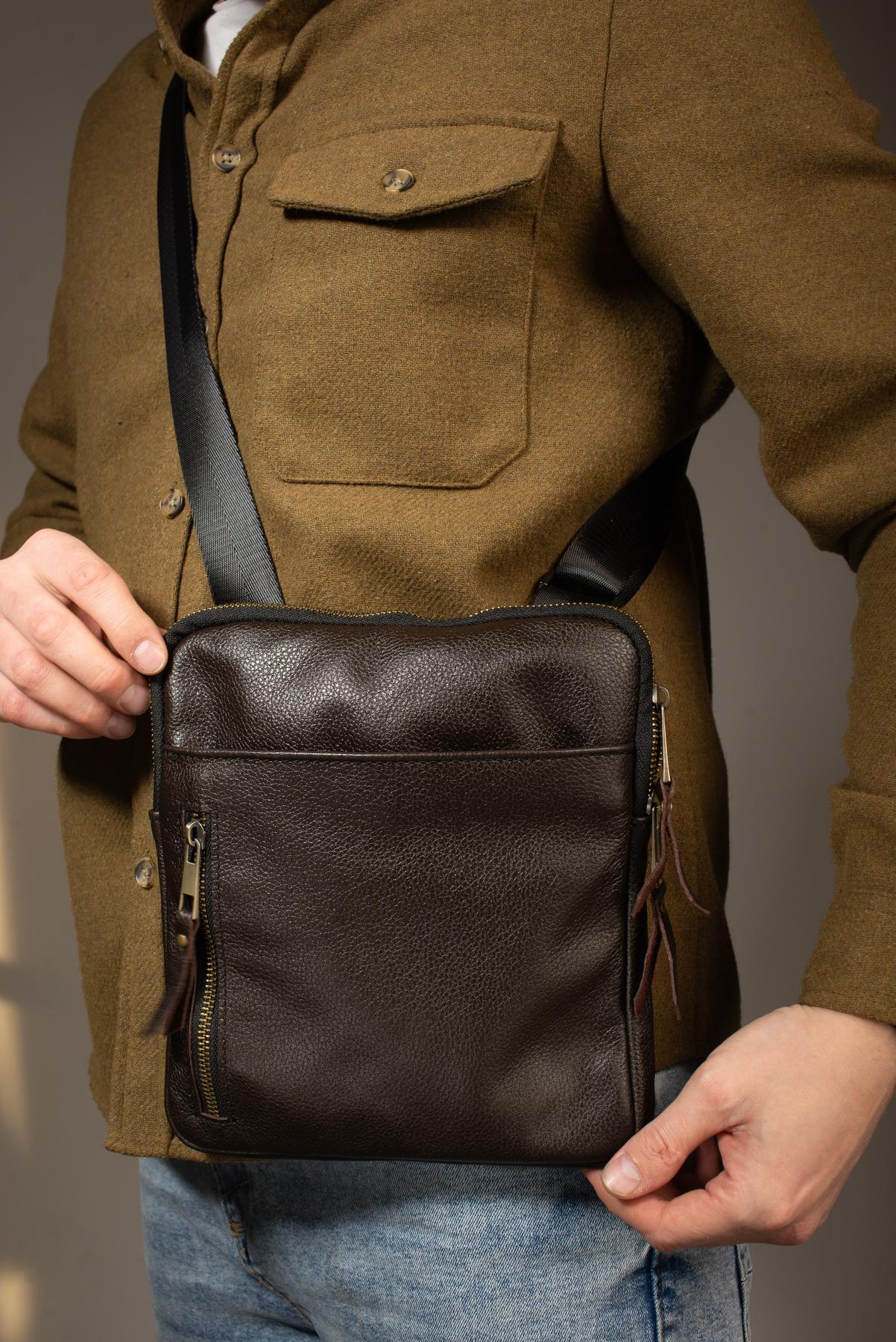 Сумка-мессенджер із натуральної шкіри, сумка через плече чоловіча SKILL Karter (коричнева) SKILL