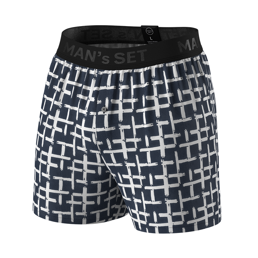 Семейные трусы (семейки) Black Series из 100% хлопка, белая клетка на синем MansSet