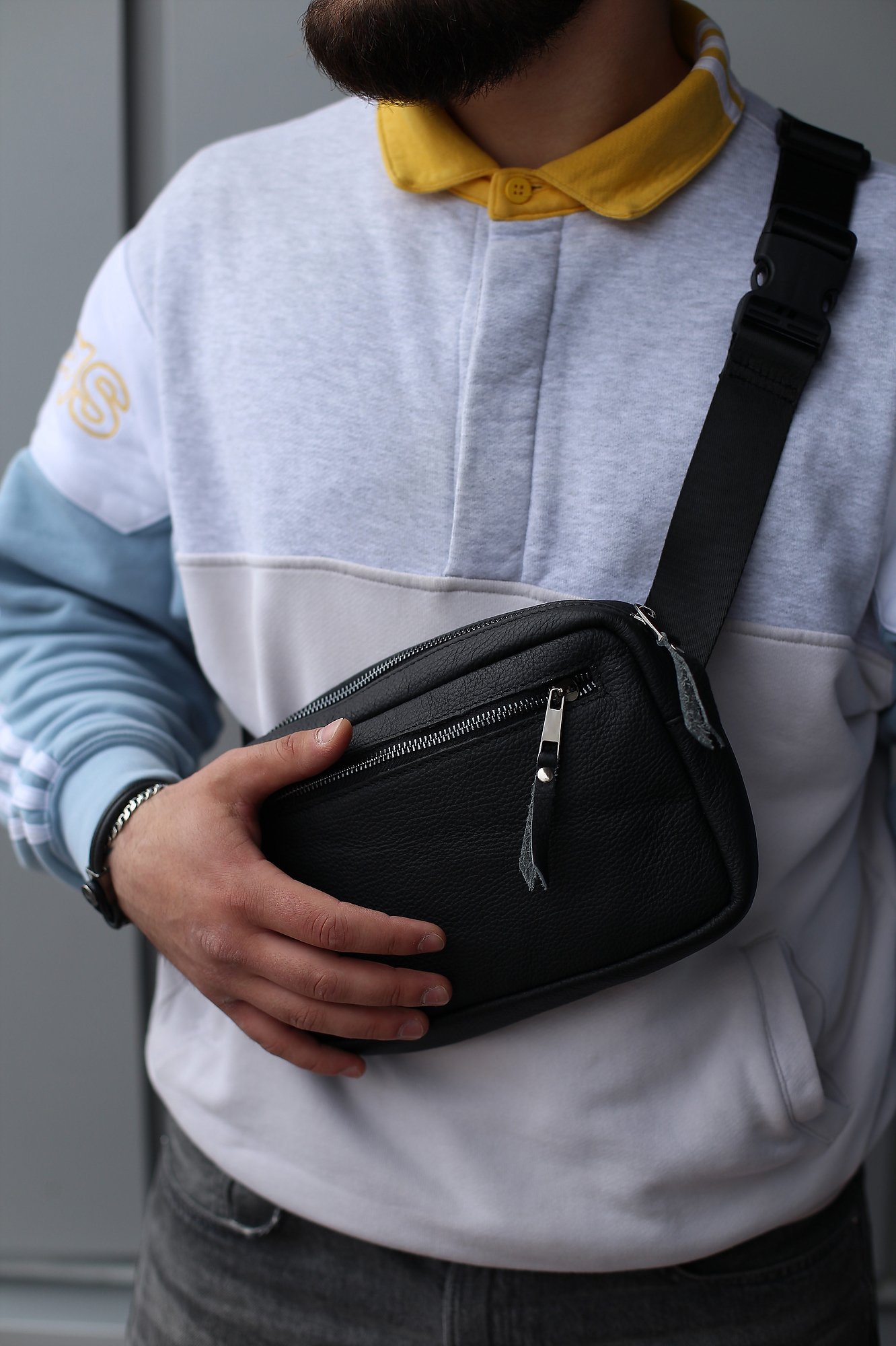 Сумка мужская SKILL кроссбоди из натуральной кожи черная SKILL