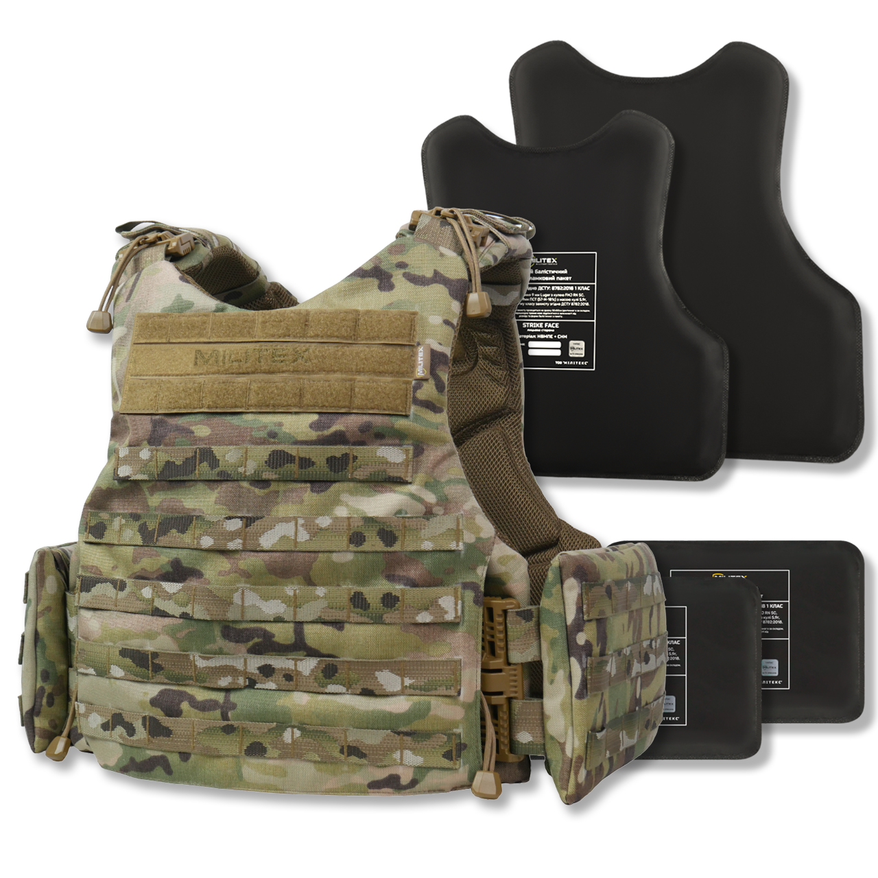 Бронежилет Militex Modular X-1 з балістичним пакетом 1 клас захисту (Збільшена площа захисту) Multicam USA original KIBORG