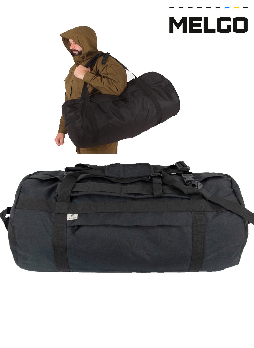 Тактична сумка - баул 65 л Оксфорд 600 Д ПВХ Чорна MELGO MELGO