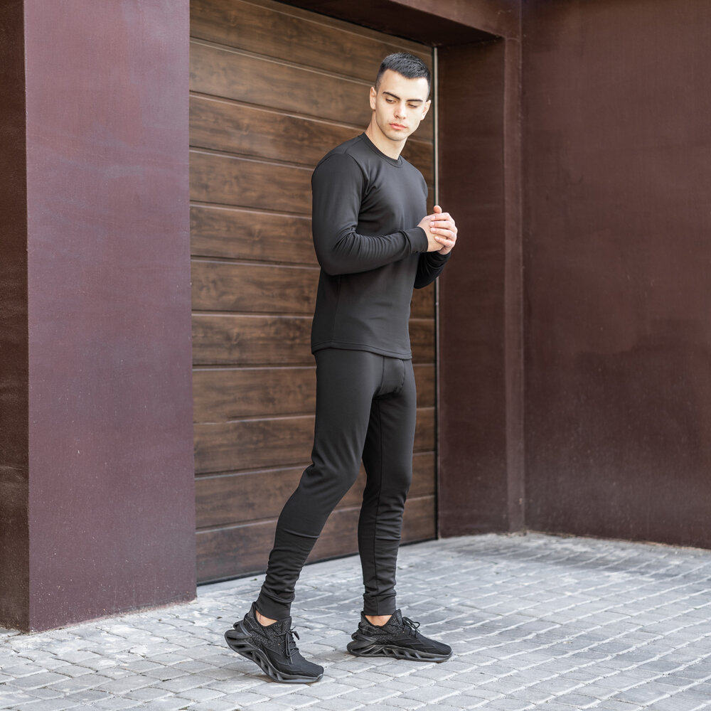 Мужское термобелье зимнее на флисе Pobedov Teplo черное