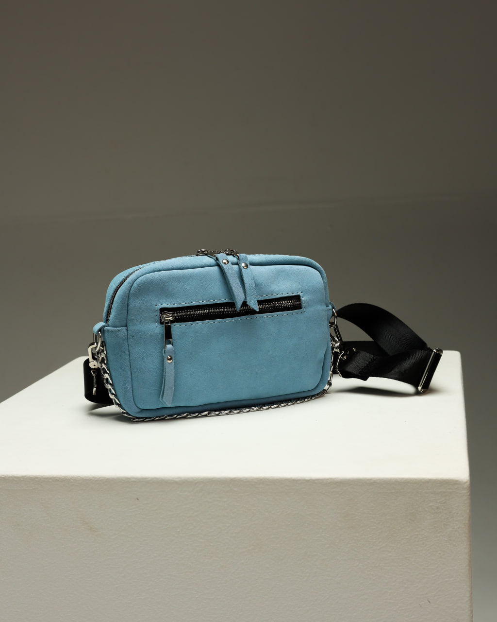 Жіноча сумка крос-боді з натуральної замші SKILL блакитний SKILL