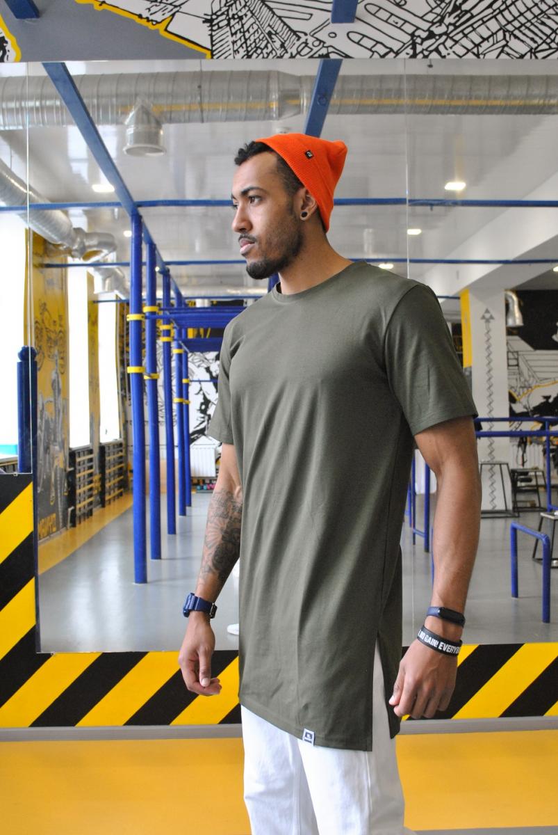 Футболка длинная хаки Hi Mate