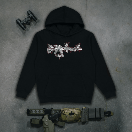 Худі з принтом blessed gun чорне на флісі / без флісу We Feel