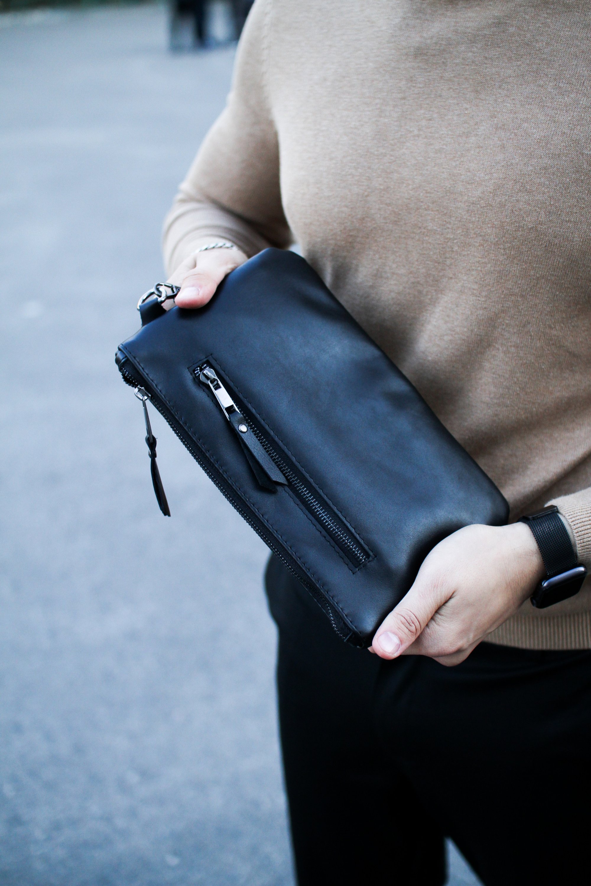 Шкіряний клатч із натуральної гладкої шкіри SKILL чорний SKILL