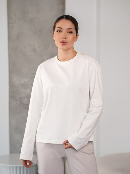 Женский лонгслив оверсай из хлопка весна лето TMV Long Over Белый TEAMV
