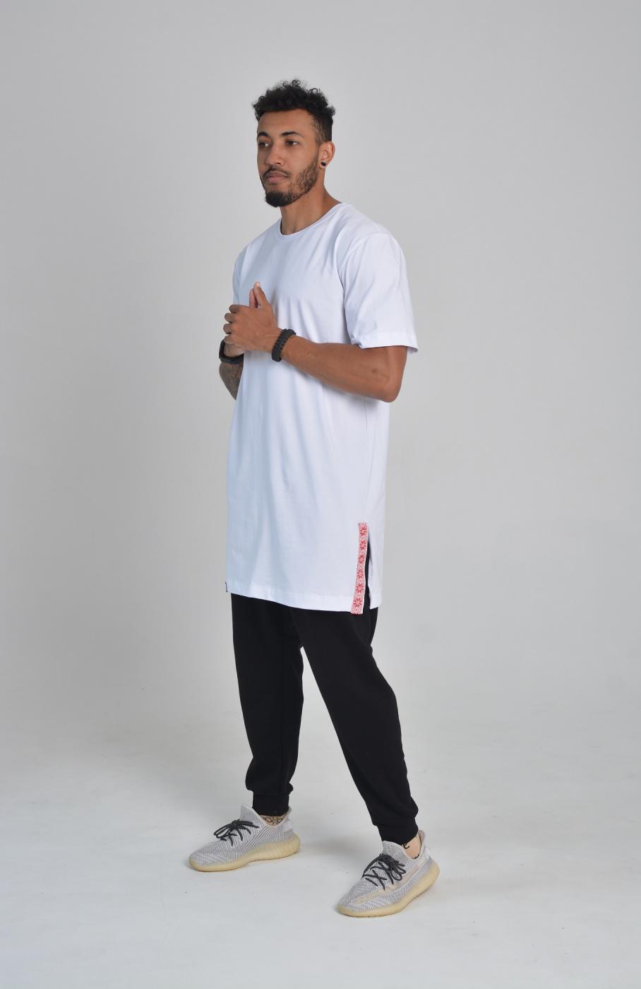 Футболка довга біла з Українським орнаментом Hi Mate