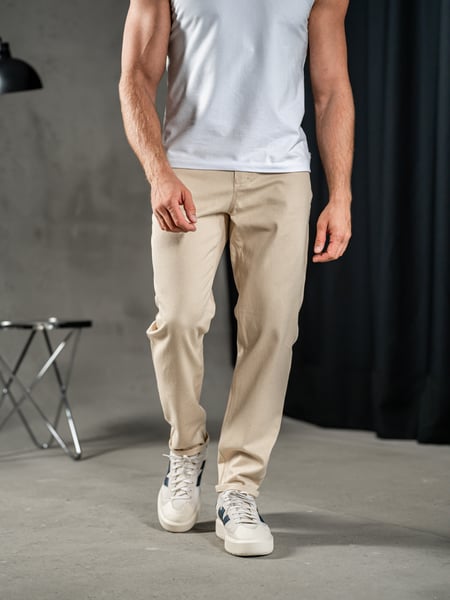 Чоловічі штани з котону в джинсовому стилі Mom's Teamv Бежеві TEAMV