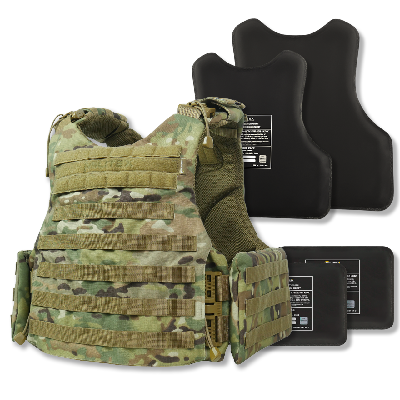 Бронежилет Militex Modular X-1 з балістичним пакетом 1 клас захисту (Збільшена площа захисту) Multicam KIBORG