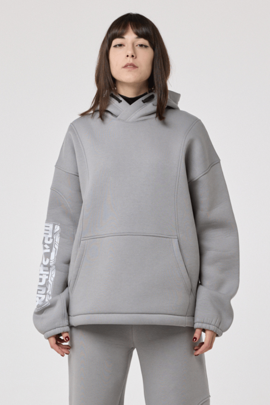 Жіноче худі з вшитою балаклавою та вишивкою "Рюу", сірий TURWEAR